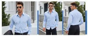 Vues détaillées sous plusieurs angles d'une chemise bleu clair sans repassage