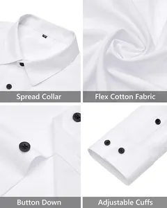 Détails du col italien, du tissu en coton extensible et des poignets réglables en chemise