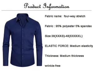 Chemise homme à manches longues bleu marine avec tissu infroissable et extensibilité