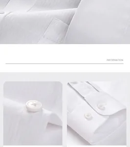 Macro view of textured white fabric and button detail on men's long sleeve shirt