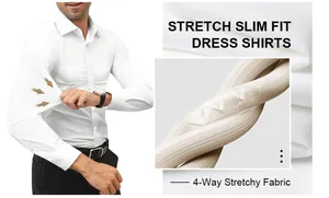 Gros plan montrant la texture du tissu extensible dans 4 sens d'une chemise blanche