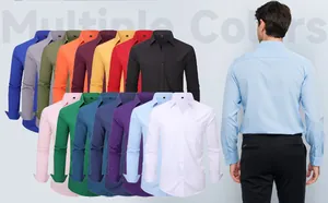 Vista detallada de camisas elásticas de manga larga para hombre en varios colores
