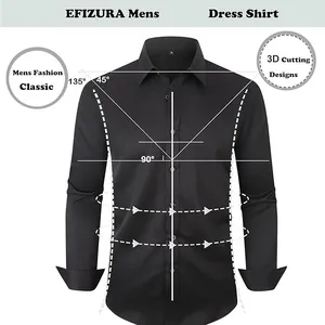 Détail de la coupe 3D d'une chemise habillée noire à manches longues pour hommes