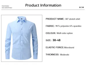 Especificaciones detalladas del producto para camisa elástica W7 azul claro hombre.