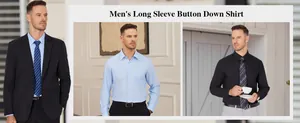 Collage que muestra camisas de vestir para hombre en color azul claro y negro