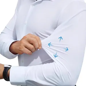 Camicia da uomo bianca premium elastica senza stiro, maniche lunghe, stile business