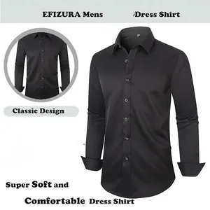 Détail montrant une chemise noire classique à manches longues en tissu extensible doux
