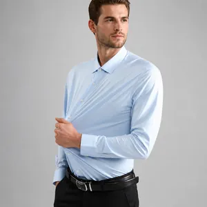 Camicia uomo azzurra manica lunga in tessuto tecnico elasticizzato in 4 direzioni
