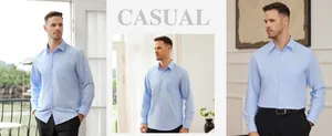 Collage de una camisa elástica de manga larga azul claro en varios entornos casuales