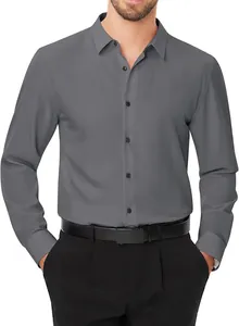Vue de face de la chemise habillée stretch gris foncé pour hommes