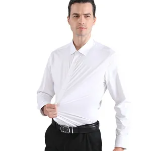 Camicia business casual da uomo bianca elasticizzata e senza stiro a maniche lunghe slim