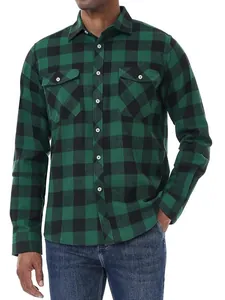 Men Classic Plaid Cotton Blend Shirt Vintage Long Sleeve Lapel Top With Double Pockets Casual Buffalo Check Flannel Jacket Shirt For Men