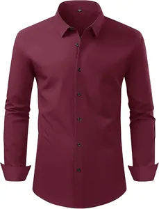 Chemise à manches longues pour hommes en stretch 4 directions bordeaux de haute qualité