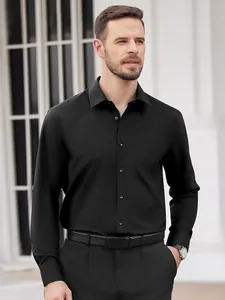 Chemise homme classique noire à manches longues, coupe ajustée et tissu infroissable
