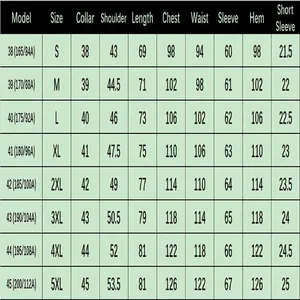 Detailed size guide for men's American denim shirt including chest and sleeve measurements
