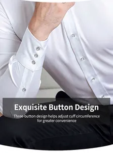 Close-up of white business shirt featuring elegant rhinestone buttons on the cuff