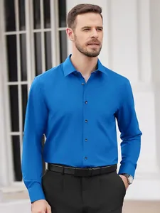 Chemise habillée de luxe à manches longues pour hommes en bleu uni sans repassage