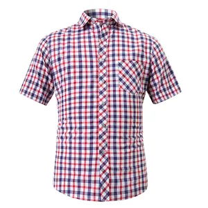 Chemise à manches courtes pour hommes avec motif à carreaux rouge et bleu classique