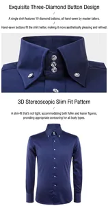 Men's navy blue dress shirt featuring crystal buttons and 3D stereoscopic slim fit design