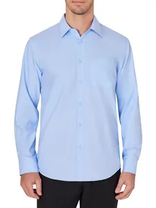 Camisa de vestir profesional azul claro de manga larga con bolsillo para hombre