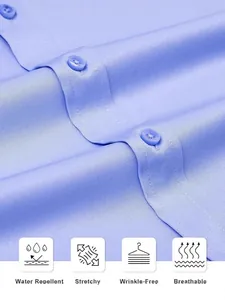 Chemise homme bleue à manches longues extensible, déperlante et sans repassage