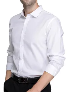 Professional non-iron slim fit long-sleeved white dress shirt for men in European size