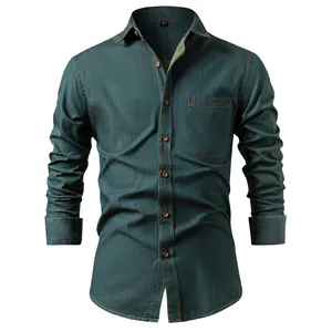 Men American Retro Denim Shirt Pure Cotton Long Sleeve Single Pocket Non Iron Casual Top For Men Classic Vintage Work Shirt