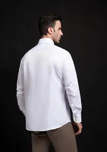Rear view of white men's business casual shirt featuring elegant crystal cuff buttons