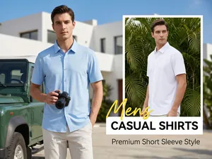 Chemises décontractées haut de gamme à manches courtes pour hommes en bleu et blanc