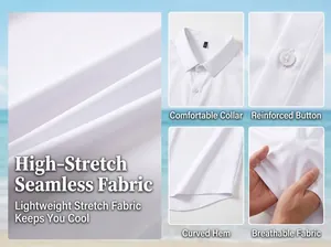 Vue détaillée de la texture du tissu et du col d'une chemise stretch blanche pour homme