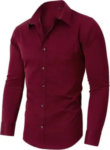 Chemise homme bordeaux coupe ajustée manches longues stretch sans repassage pro