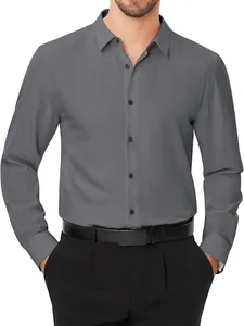 Graues Herren Business-Hemd Langarm, bügelfrei und dehnbar für Büro und Alltag