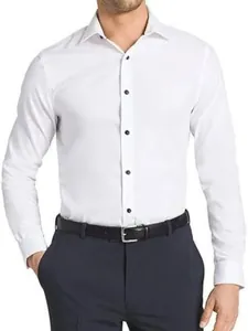 Chemise blanche ajustée pour homme pour le travail avec boutons noirs contrastés