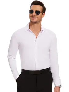 Chemise de bureau blanche à manches longues pour hommes, haute élasticité et sans plis