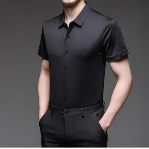 Premium men's seamless high-stretch business casual short sleeve shirt in solid black finish.