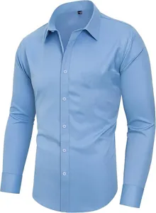 Chemise habillée à manches longues pour hommes en bleu clair extensible pour le travail.