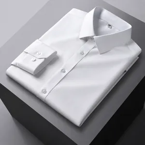 Detailed view of 100% white cotton non-iron long-sleeve dress shirt for men