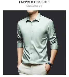 Man wearing a premium light green wrinkle-resistant silk satin formal shirt for business