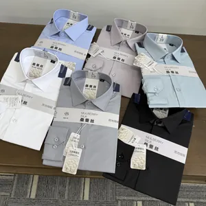 Detail showing multiple colors of mulberry silk and modal blend men's dress shirts
