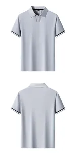 Detailed front and back view of a grey business casual Polo shirt with a seagull collar.