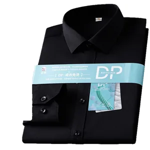 Chemise classique noire en pur coton sans repassage à manches longues pour hommes