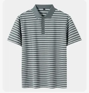 Klassisches Herren-Kurzarm-Poloshirt mit grau-weißen Querstreifen für den Alltag