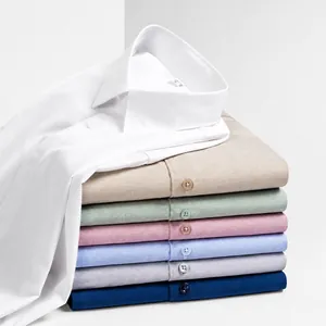 Chemise Décontractée en Lin Polyester pour Hommes Manches Longues Couleur Unie Respirante Mélange Modal Boutonnée Chemise de Travail Affaires Top Sans Poche