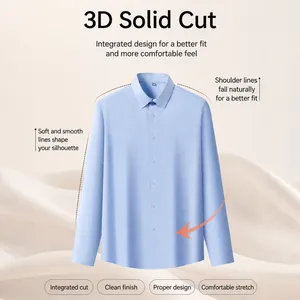 Chemise à manches longues pour hommes en bleu clair avec coupe 3D et tissu extensible