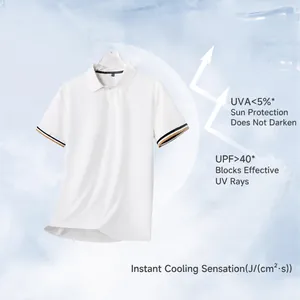 White cooling anti-UV Polo shirt with seagull collar and stripe sleeves