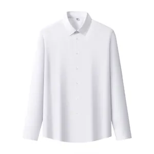 Chemise homme à manches longues en lin et modal, couleur unie blanc, style minimaliste