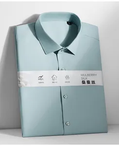 High-quality mulberry silk men's shirt folded neatly to show its smooth texture