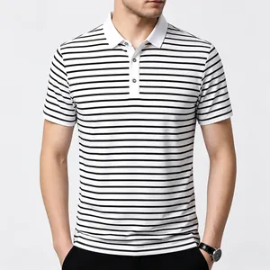 Herren Gestreiftes Polo-Shirt Kurzarm Atmungsaktiv Business Casual Sommer Oberteil Polyester Gestricktes Revers T-Shirt