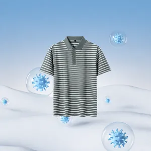 Herren Polo-Shirt mit grauen und weißen Streifen, Kurzarm für Business-Casual-Sommer