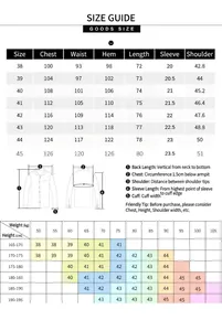 Size chart and measurement guide for men's white short sleeve bamboo fiber shirt